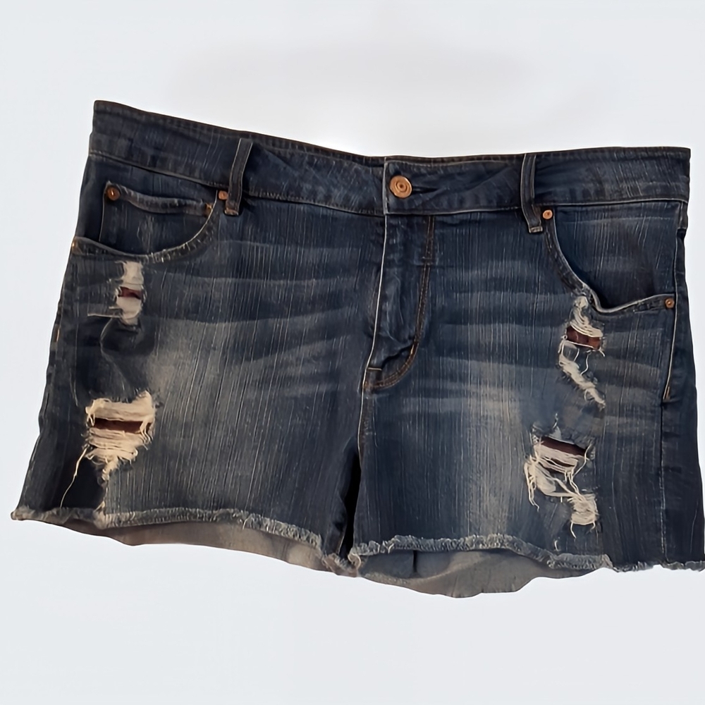 Bootlegger Distressed Denim Shorts W32 Dark Wash